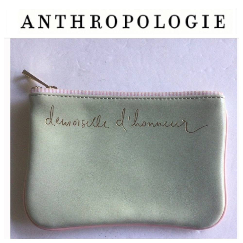 ANTHROPOLOGIE PASTEL FAUX LEATHER BRIDESMAID ZIPPERED POUCH CARD CASE